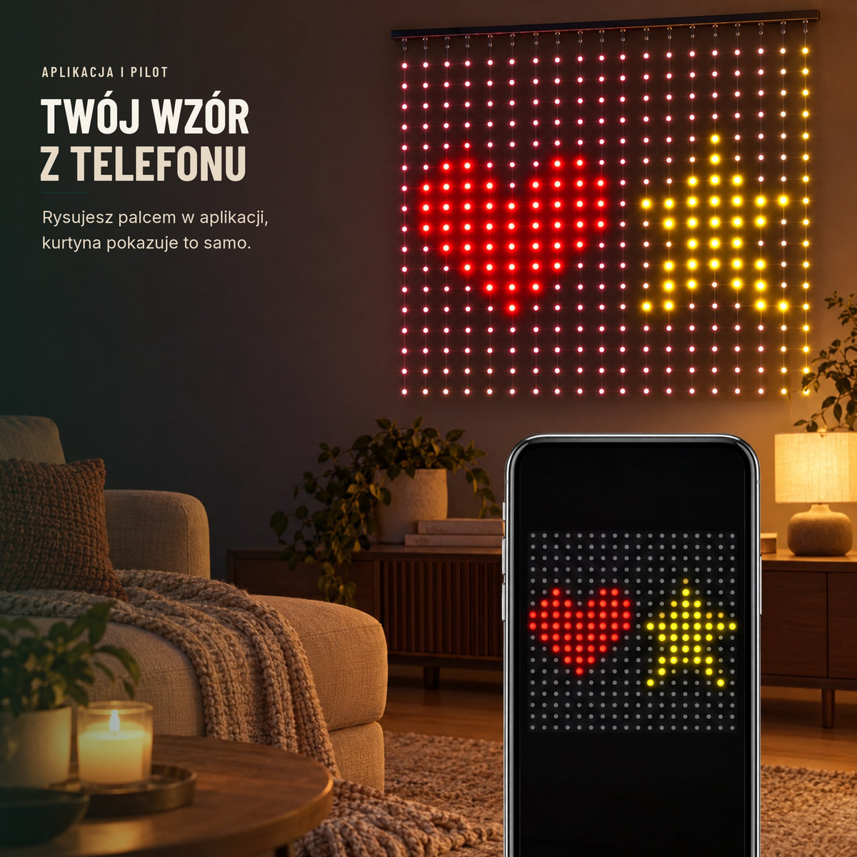 Rysowanie wzoru na kurtynie świetlnej LED w aplikacji w telefonie