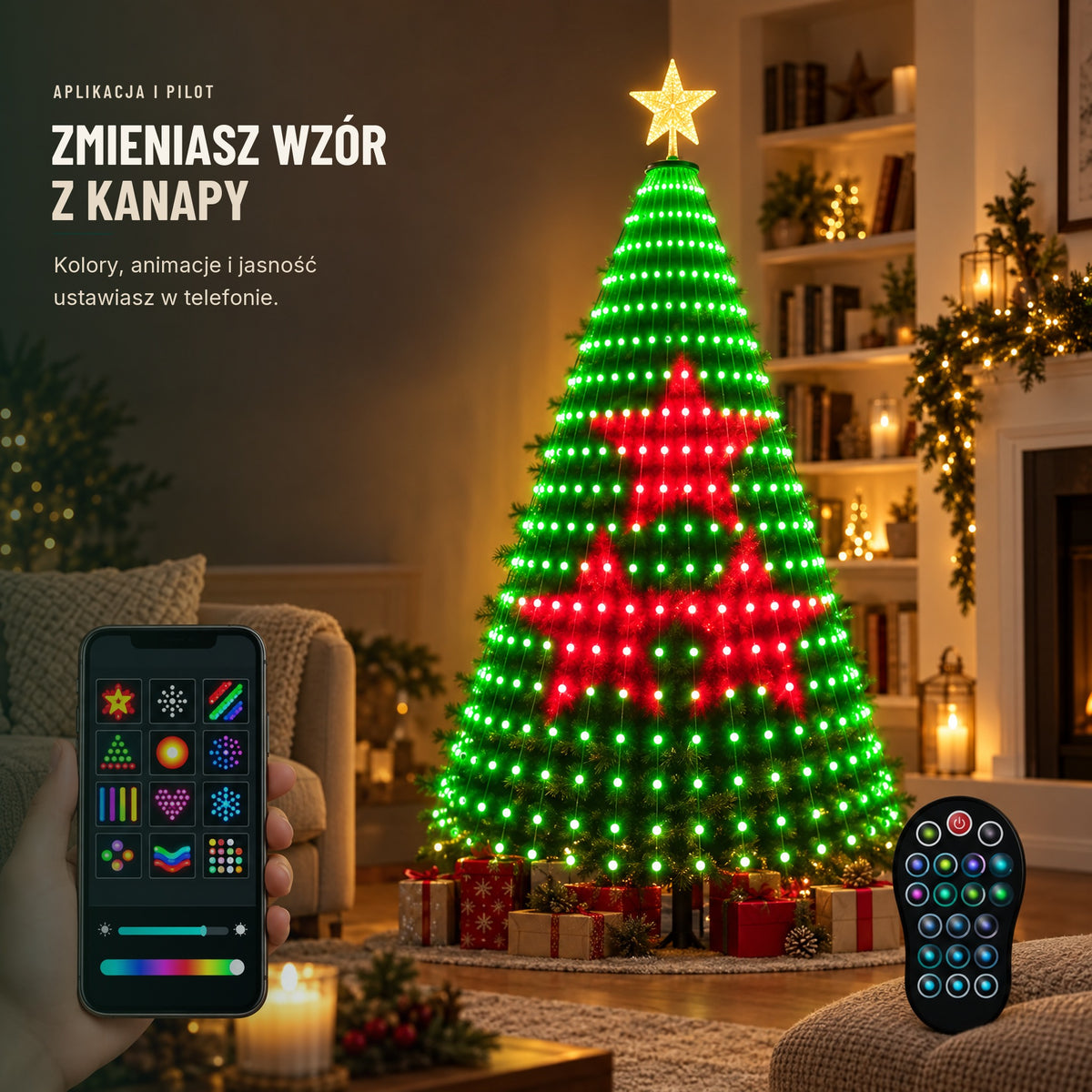 Sterowanie lampkami na choince z aplikacji w telefonie i pilotem
