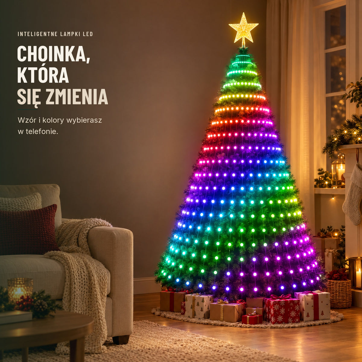 Inteligentne lampki LED na choinkę z animacjami – sterowane aplikacją