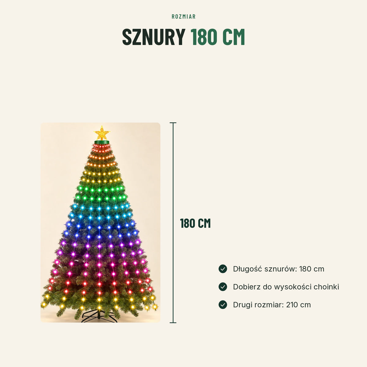Inteligentne lampki LED na choinkę — rozmiar 180 cm