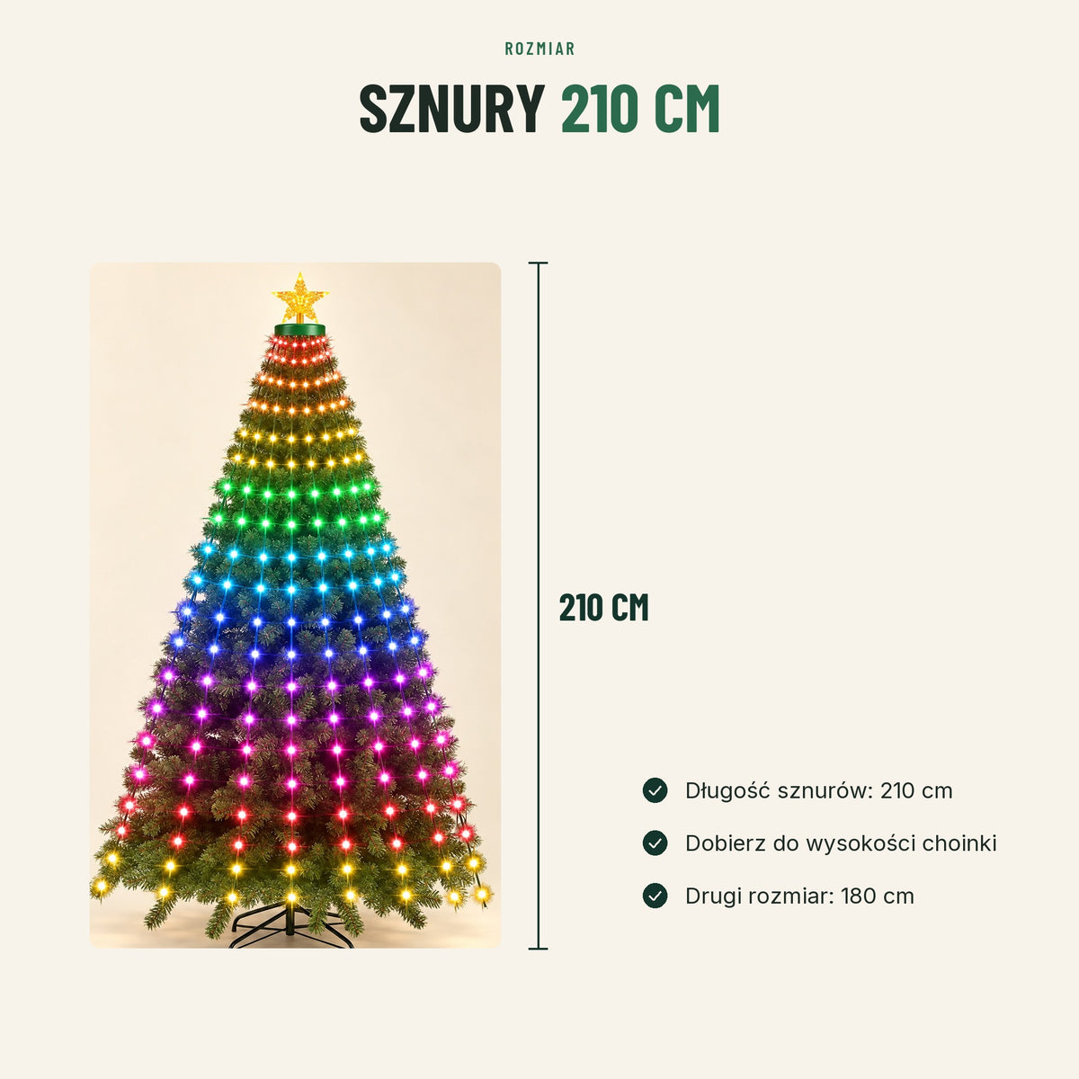 Inteligentne lampki LED na choinkę — rozmiar 210 cm