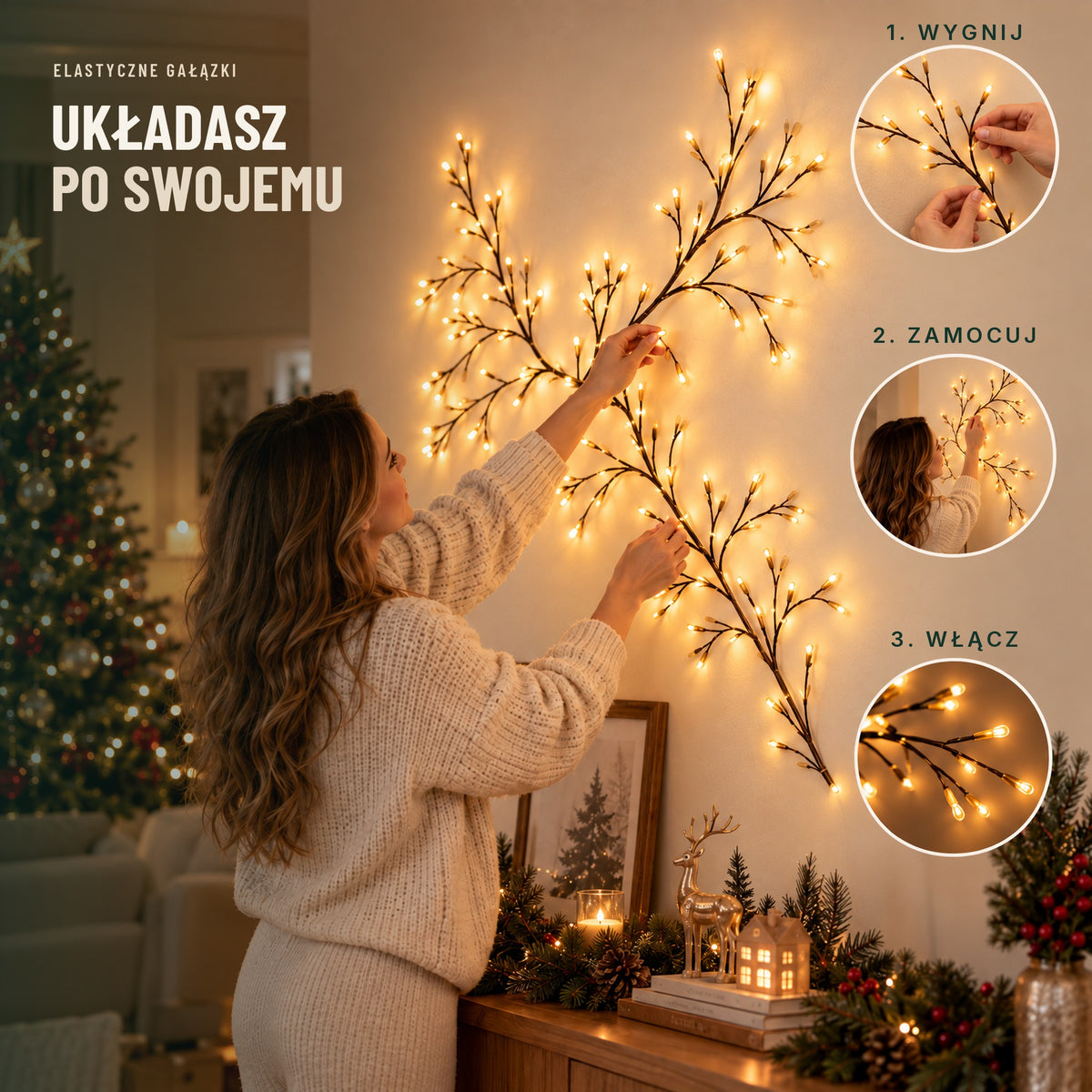 Pnącze LED układasz po swojemu: wygnij gałązki, zamocuj na ścianie, włącz