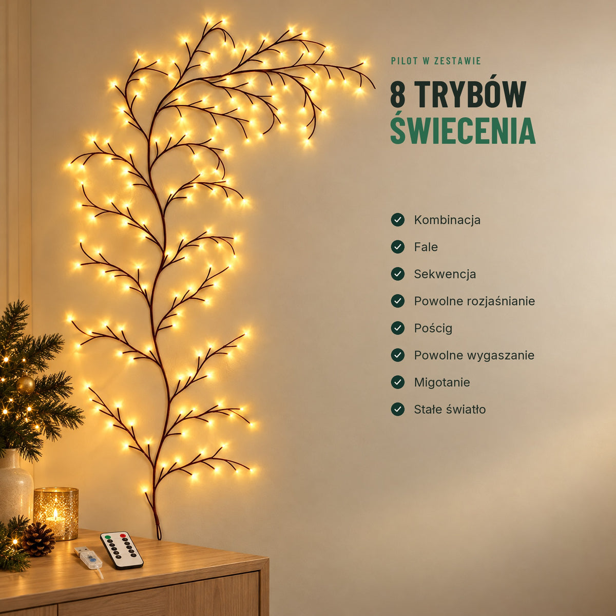 Pnącze LED z pilotem — 8 trybów świecenia