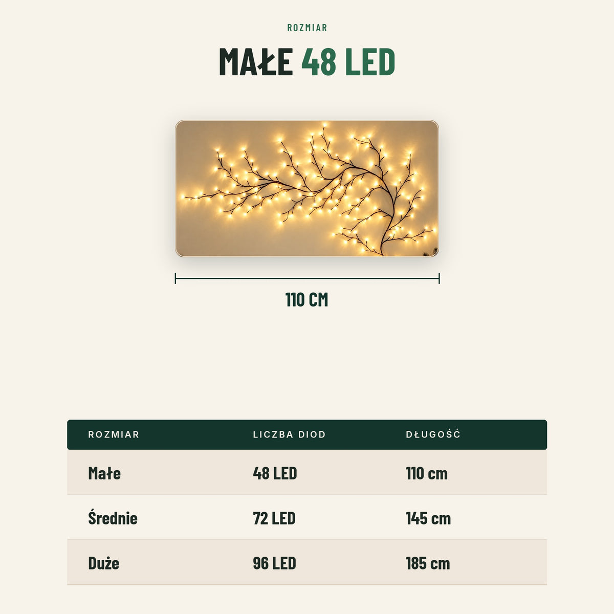 Świetlne pnącze LED — rozmiar mały, 48 diod, długość 110 cm
