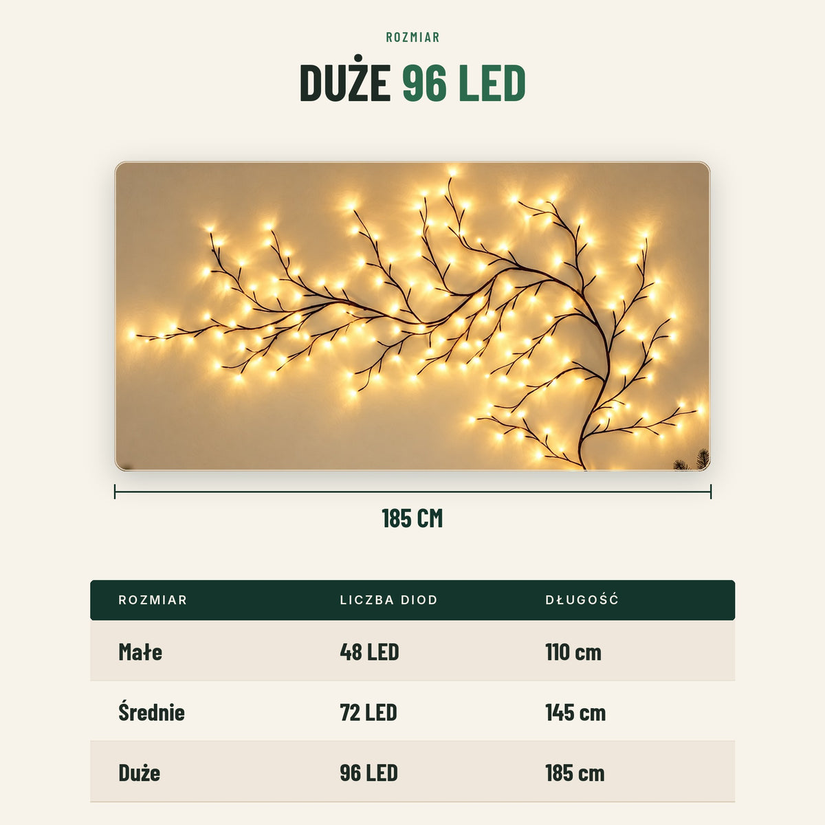 Świetlne pnącze LED — rozmiar duży, 96 diod, długość 185 cm
