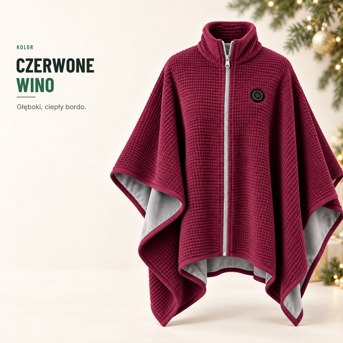 Ogrzewany szal USB — kolor czerwone wino