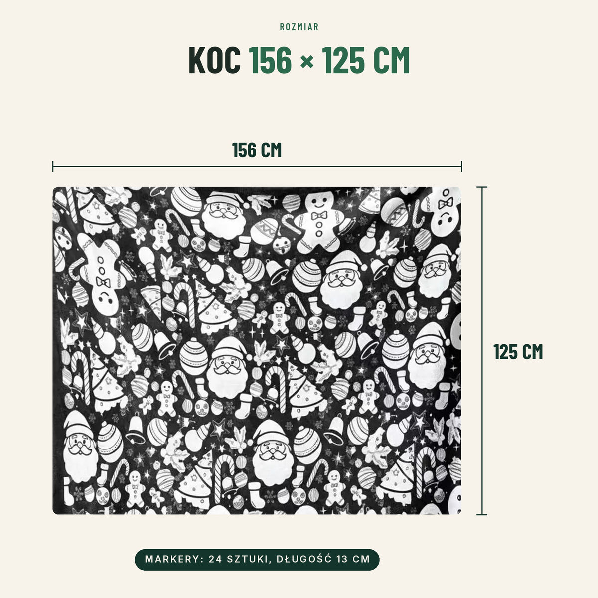 Koc do kolorowania — wymiary 156 × 125 cm, marker 13 cm
