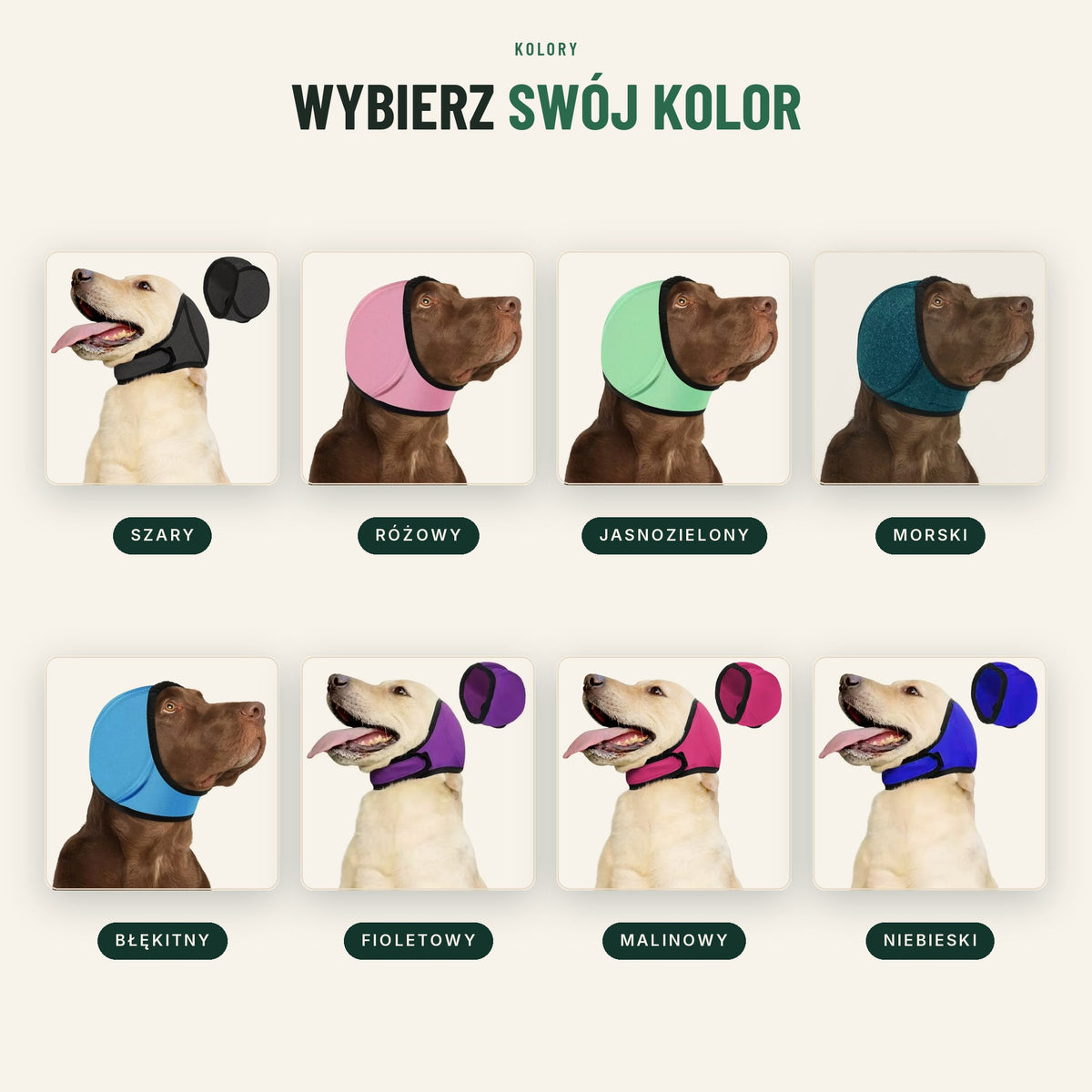 Nauszniki dla psa — 8 kolorów do wyboru