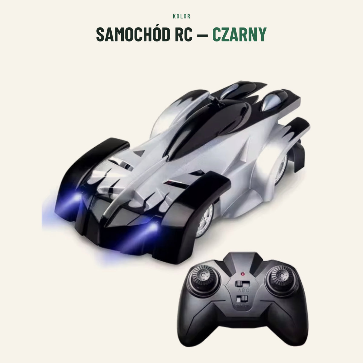 Samochód RC jeżdżący po ścianach — kolor czarny, z pilotem