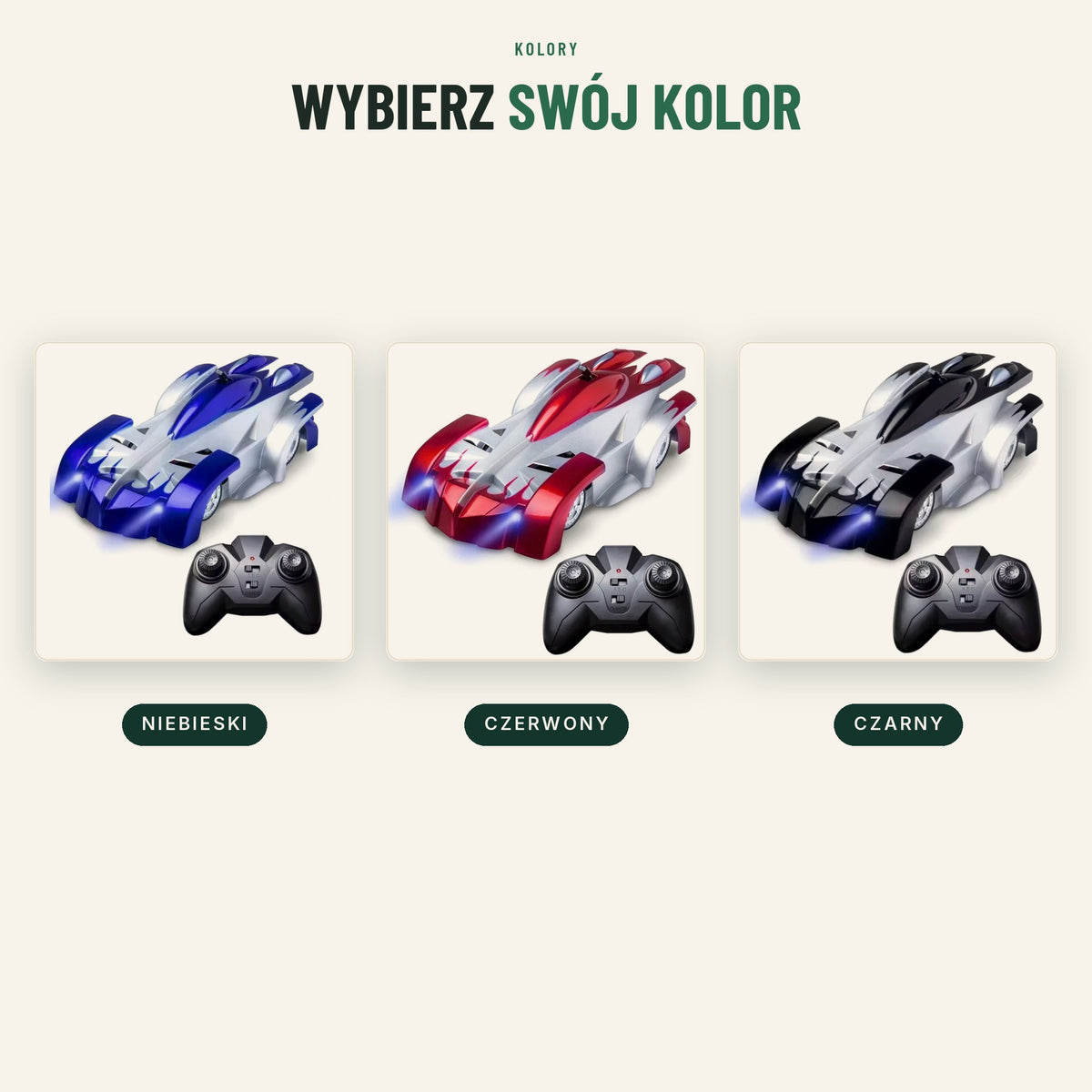 Samochód RC jeżdżący po ścianach — 3 kolory: niebieski, czerwony, czarny