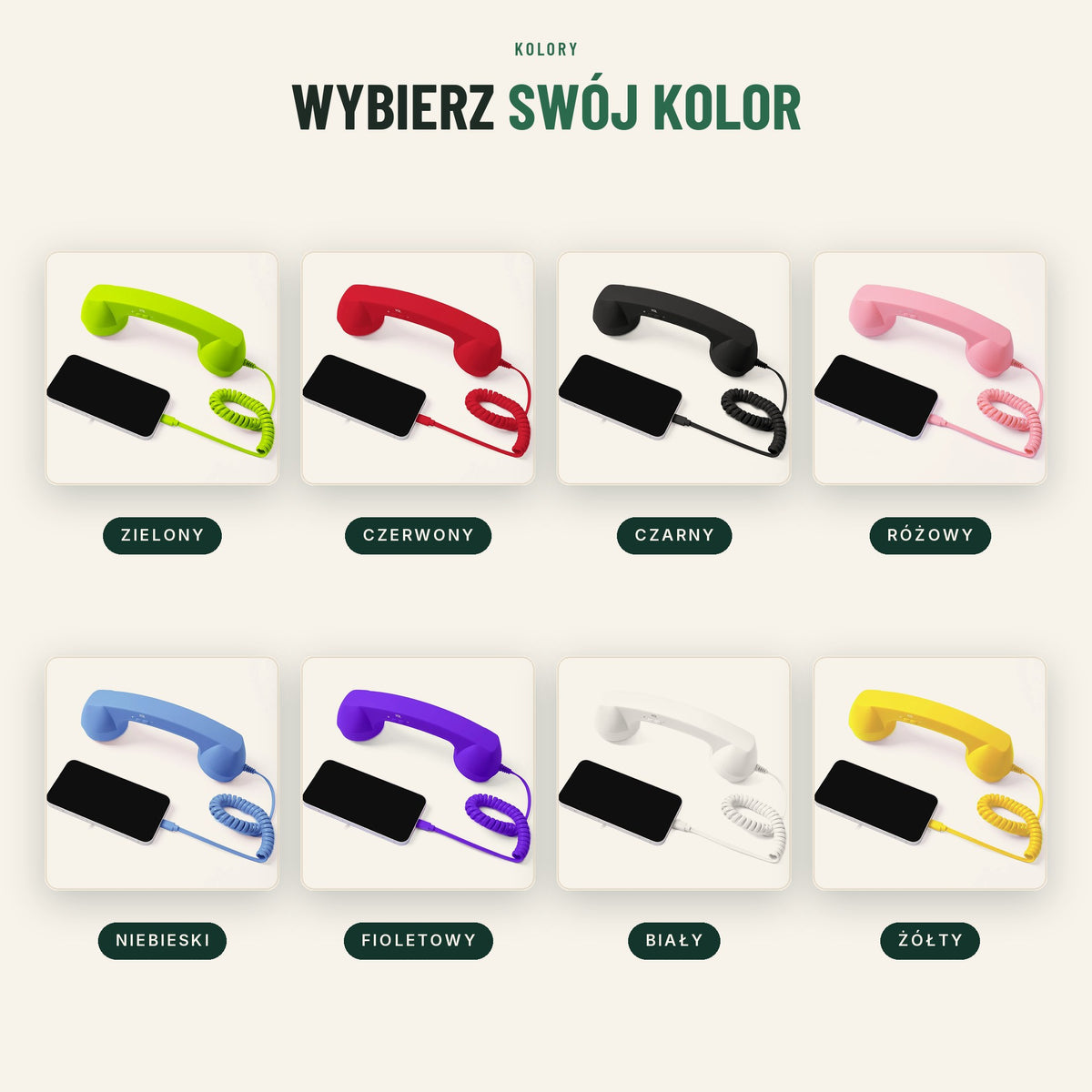 Słuchawka retro do telefonu — 8 kolorów do wyboru