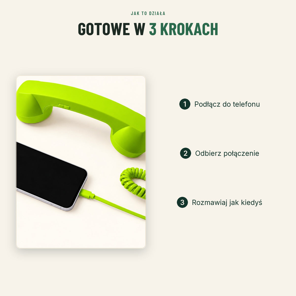 Jak używać słuchawki retro: podłącz do telefonu, odbierz połączenie, rozmawiaj